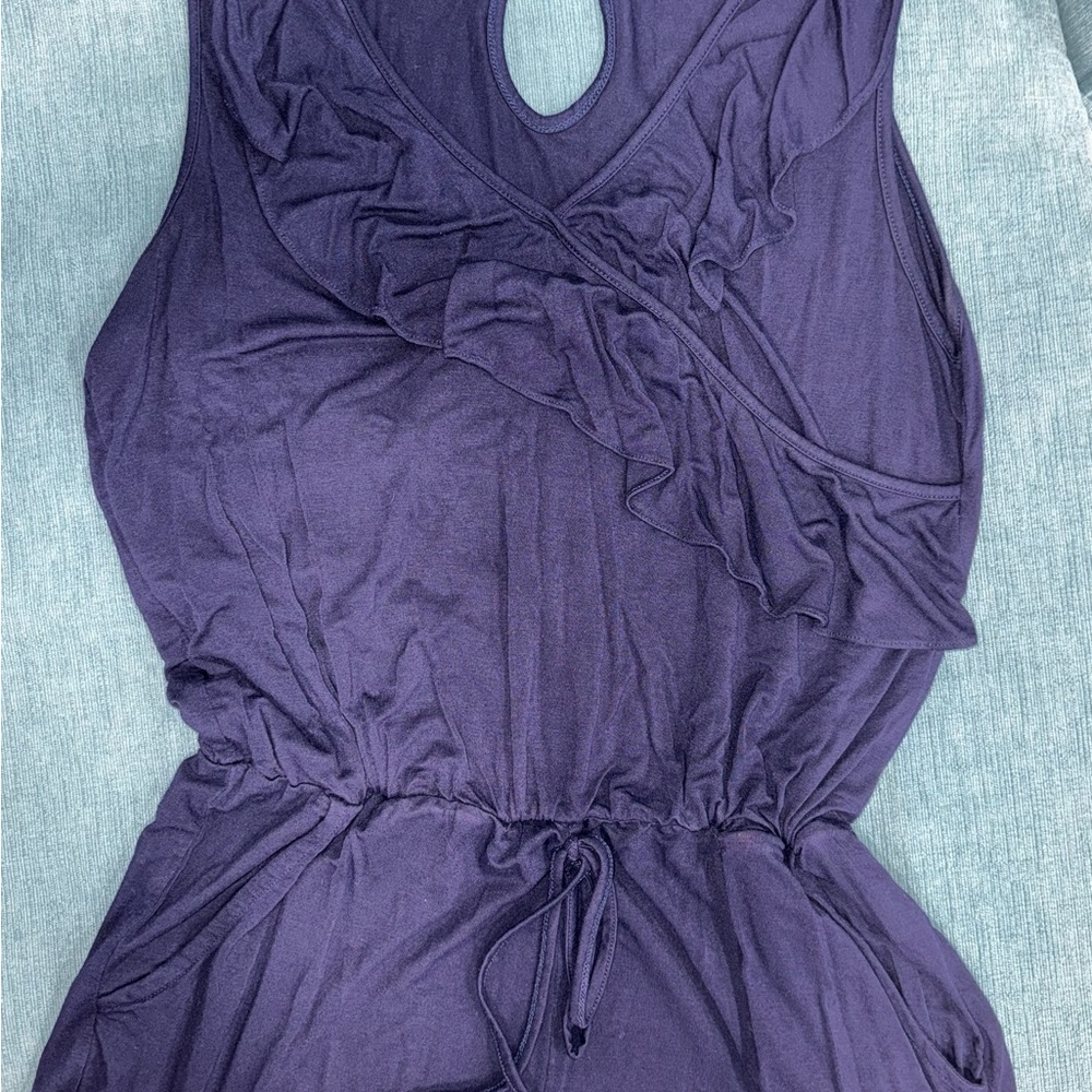 Women's Navy Blue Ruffle Sleeveless Romper Shorts- Women’s Medium